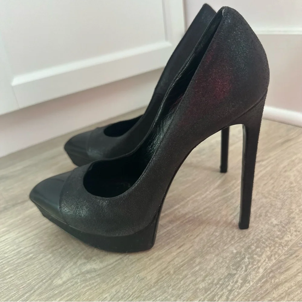 Saint Laurent black leather pointed toe high heels - Picture 4 of 10